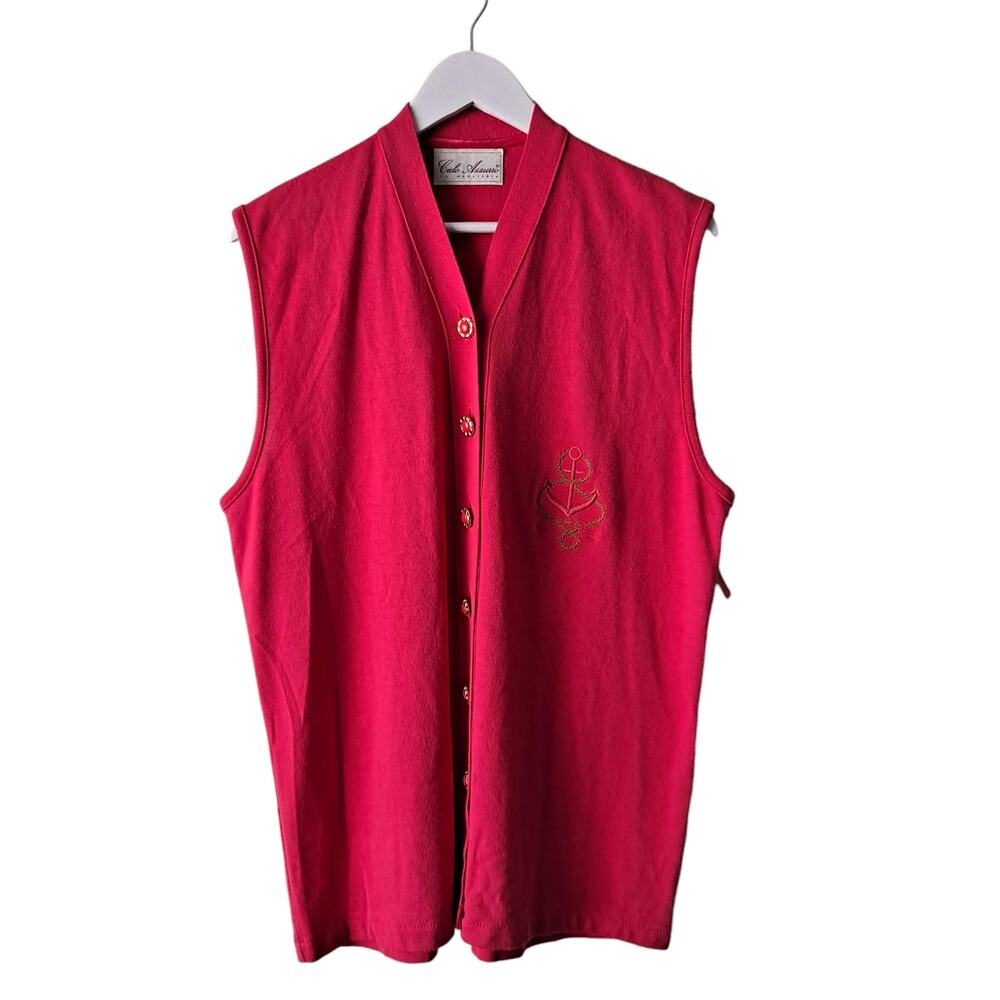 Cielo Azzurro Sweater Vest Wool Blend Button Front Embroidered Pink Womens XL